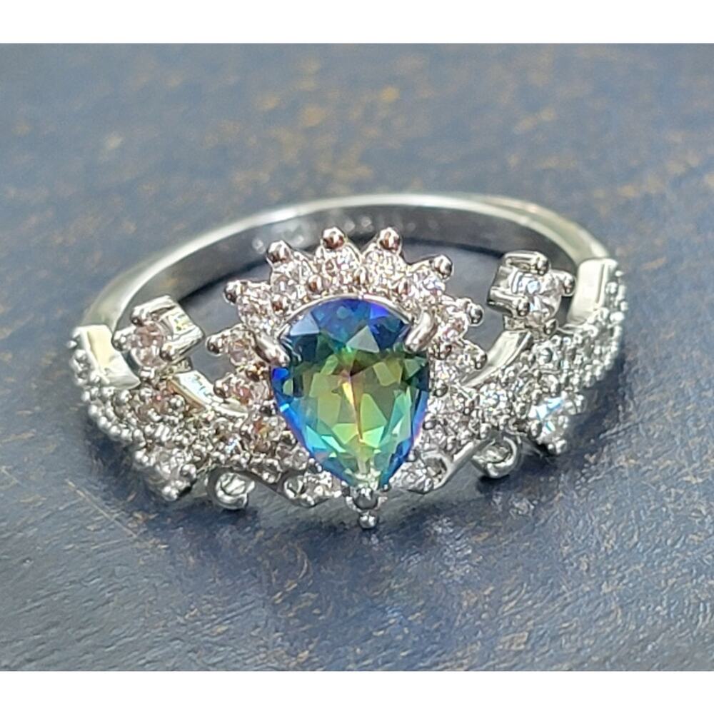 Rhodium Plated Simulated Rainbow Topaz Ring - Size 9 - Enchanting Elegance
